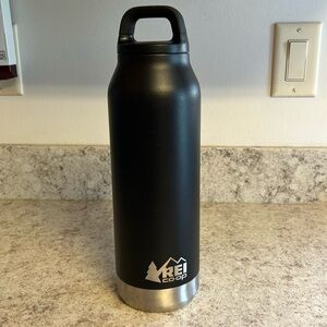 REI CO•OP brand stainless steel water bottle black and silver color